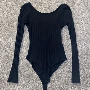 black ribbed bodysuit with cross back